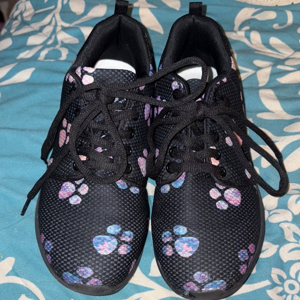 Black Sneakers with Paw Print Design